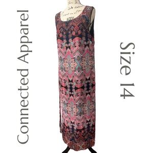 connected apparel Navy and Pink Mosaic Maxi Dress